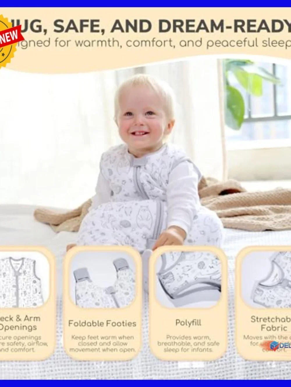 Organic Cotton Toddler Sleep Sack with Feet 2.5 TOG Wearable Blanket Medium